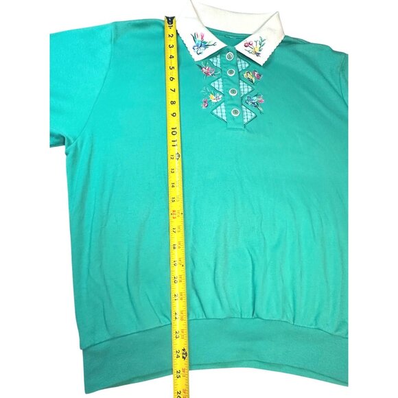 Vintage Womens Embroidered Floral Polo Shirt With White Collar & Button Accent S - Picture 4 of 6